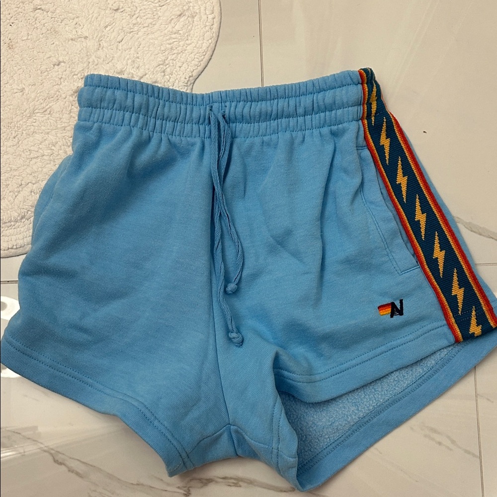 Aviator Nation Blue Shorts with Colorful Side Stripe